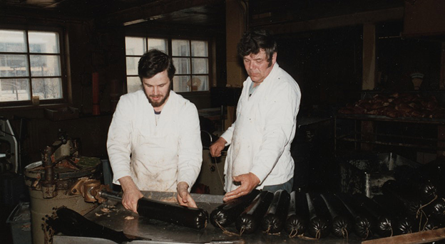 Palvilihan makkaratuotantoa 1970-luvulla.